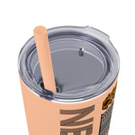 Load image into Gallery viewer, New York Skyline Skinny Tumbler 20oz — Peach Travel Cup with Straw
