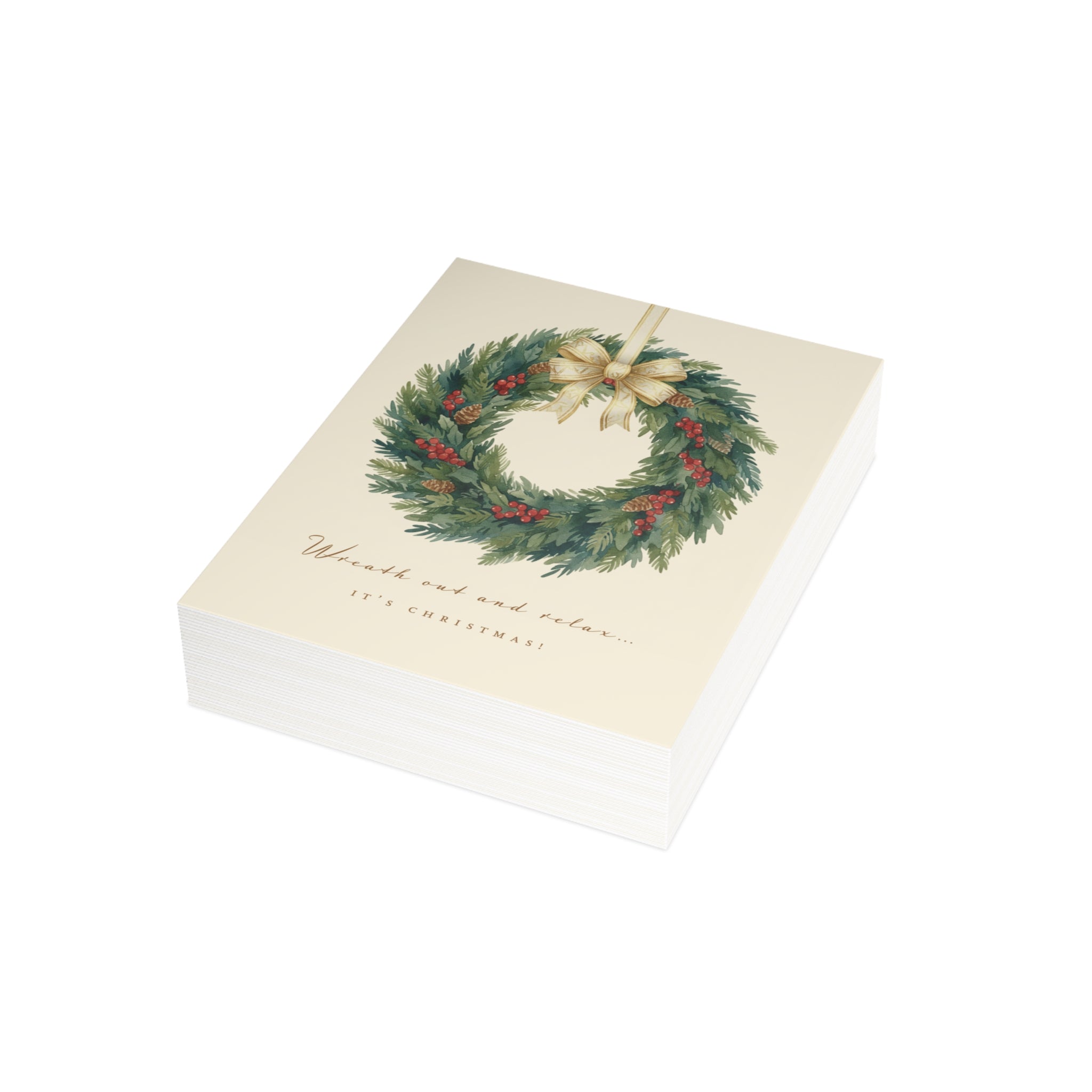 Christmas Wreath Greeting Card – “Wreaths and Mistletoe” Holiday Card (Pack of 1, 10, 30, 50)