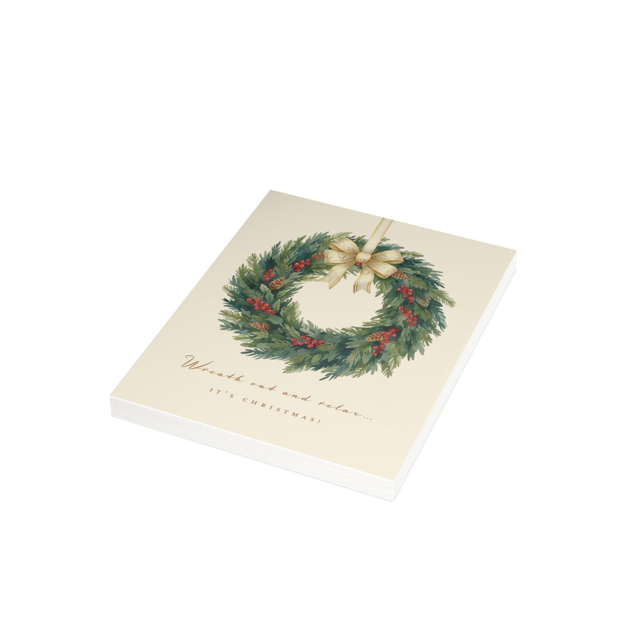 Christmas Wreath Greeting Card – “Wreaths and Mistletoe” Holiday Card (Pack of 1, 10, 30, 50)