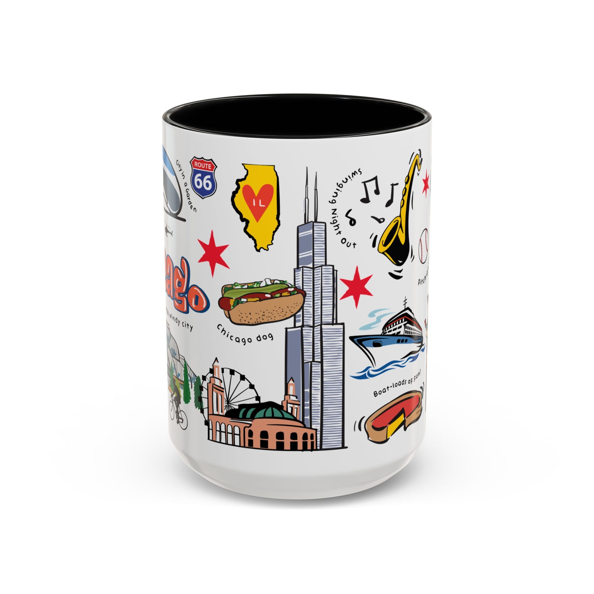 CHICHI | Chicago-Themed Accent Coffee Mug - 11oz & 15oz, Perfect Gift for Travelers and City Lovers
