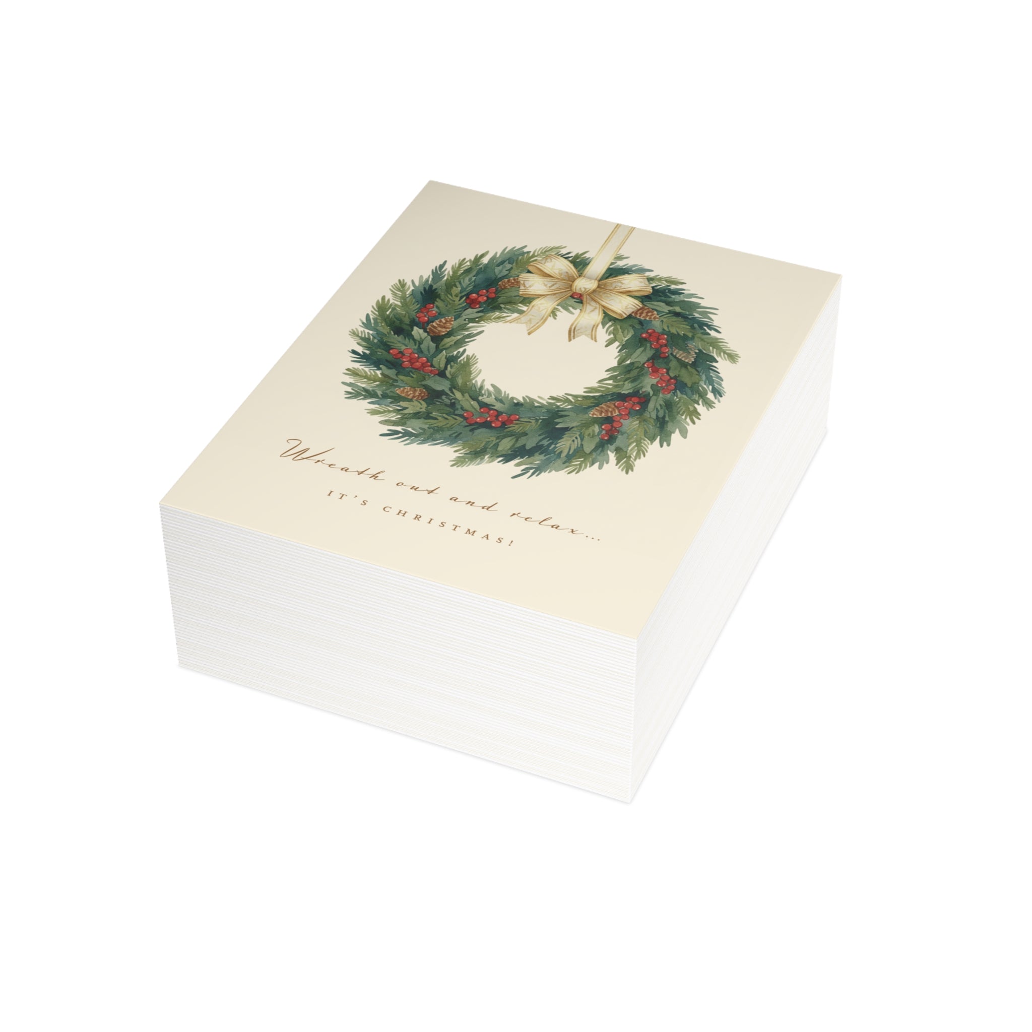 Christmas Wreath Greeting Card – “Wreaths and Mistletoe” Holiday Card (Pack of 1, 10, 30, 50)