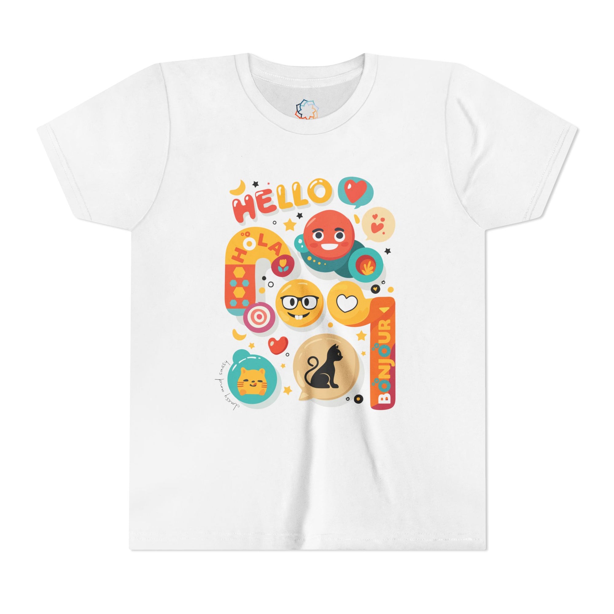 Kids’ “Hello, Hola, Bonjour” White T-Shirt