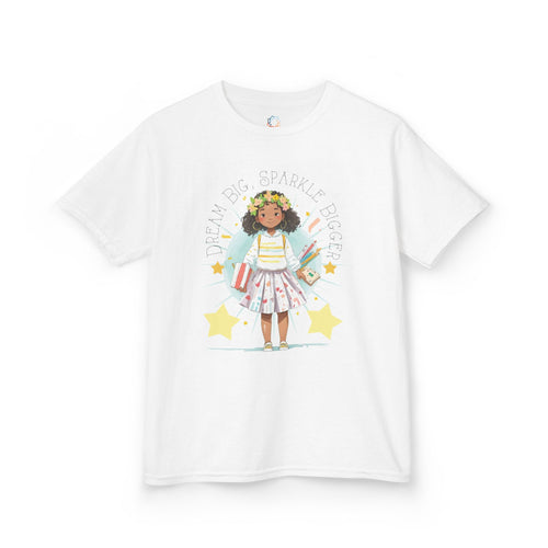 Kids’ “Dream Big, Sparkle Bigger” White T-Shirt