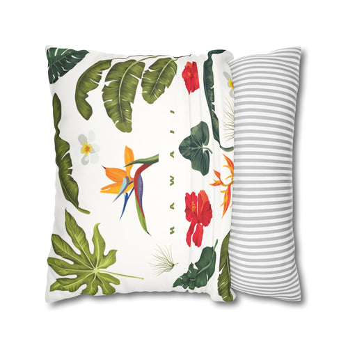 ALONA | Hawaii-Inspired Faux Suede Pillowcase - Tropical Floral Design