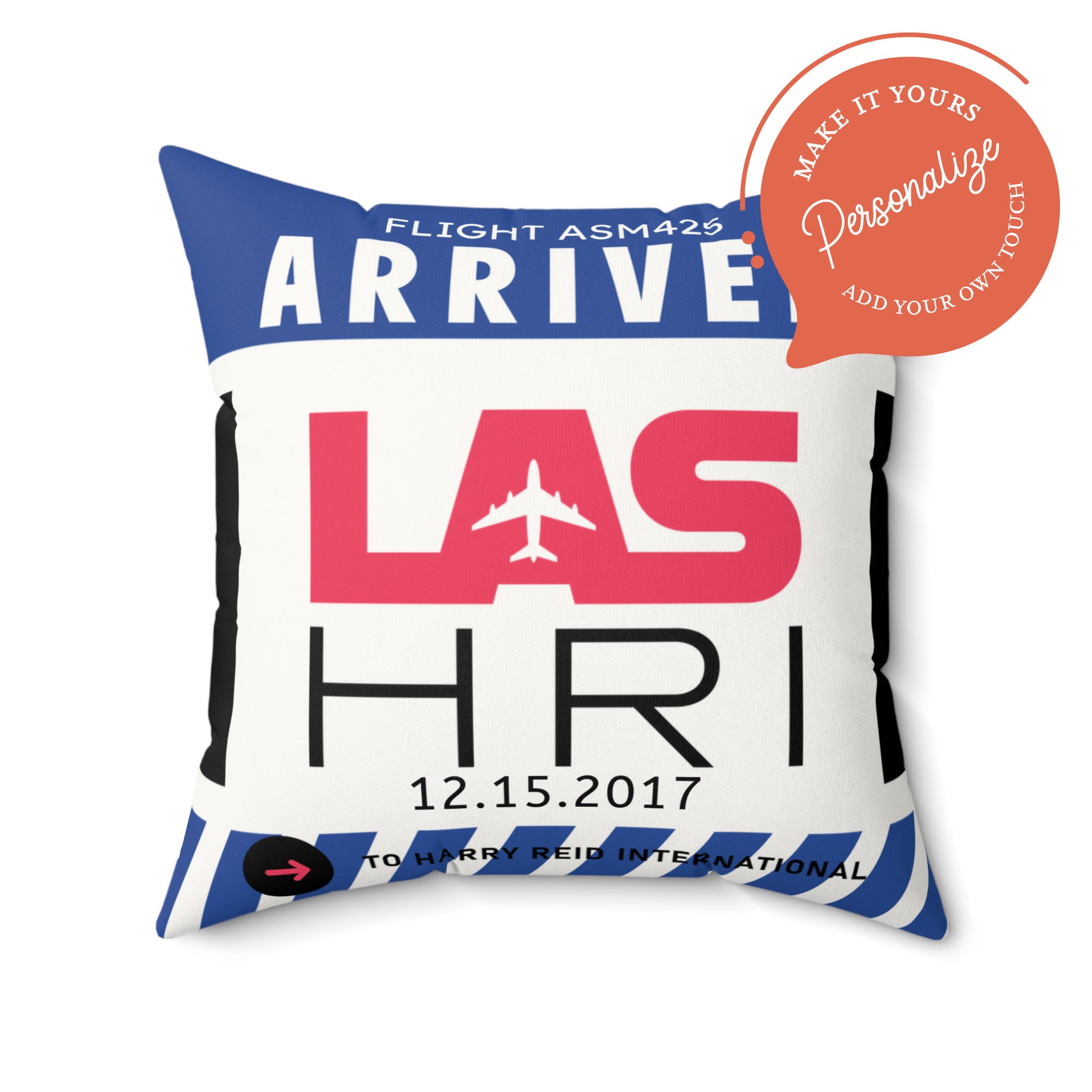 REID | Las Vegas Harry Reid Int'l Airport Tag Faux Suede Pillow (Personalized)