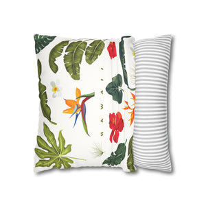 ALONA | Hawaii-Inspired Faux Suede Pillowcase - Tropical Floral Design