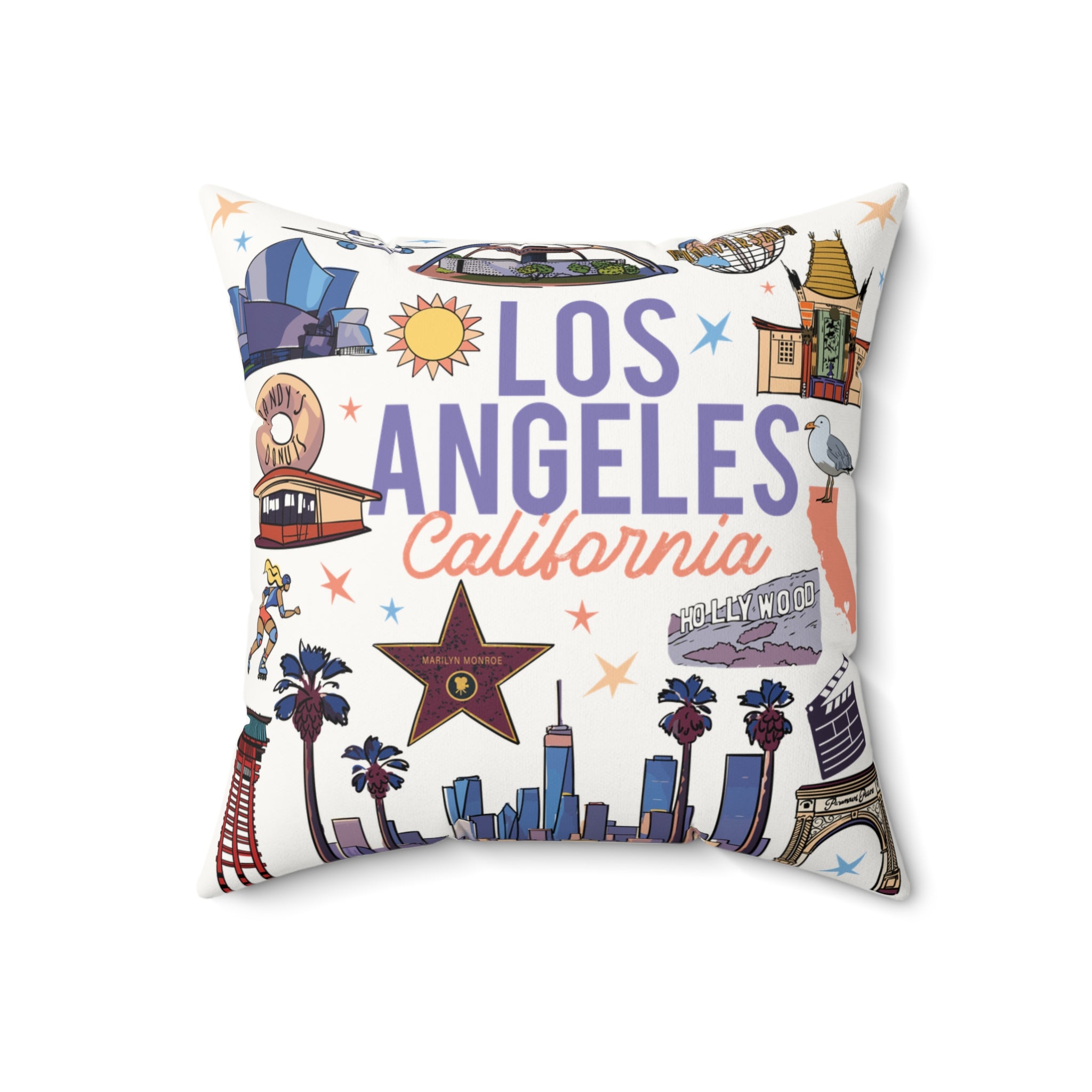 BEVERLY | Los Angeles California Faux Suede Square Pillow - Decorative Throw for Home & Travel