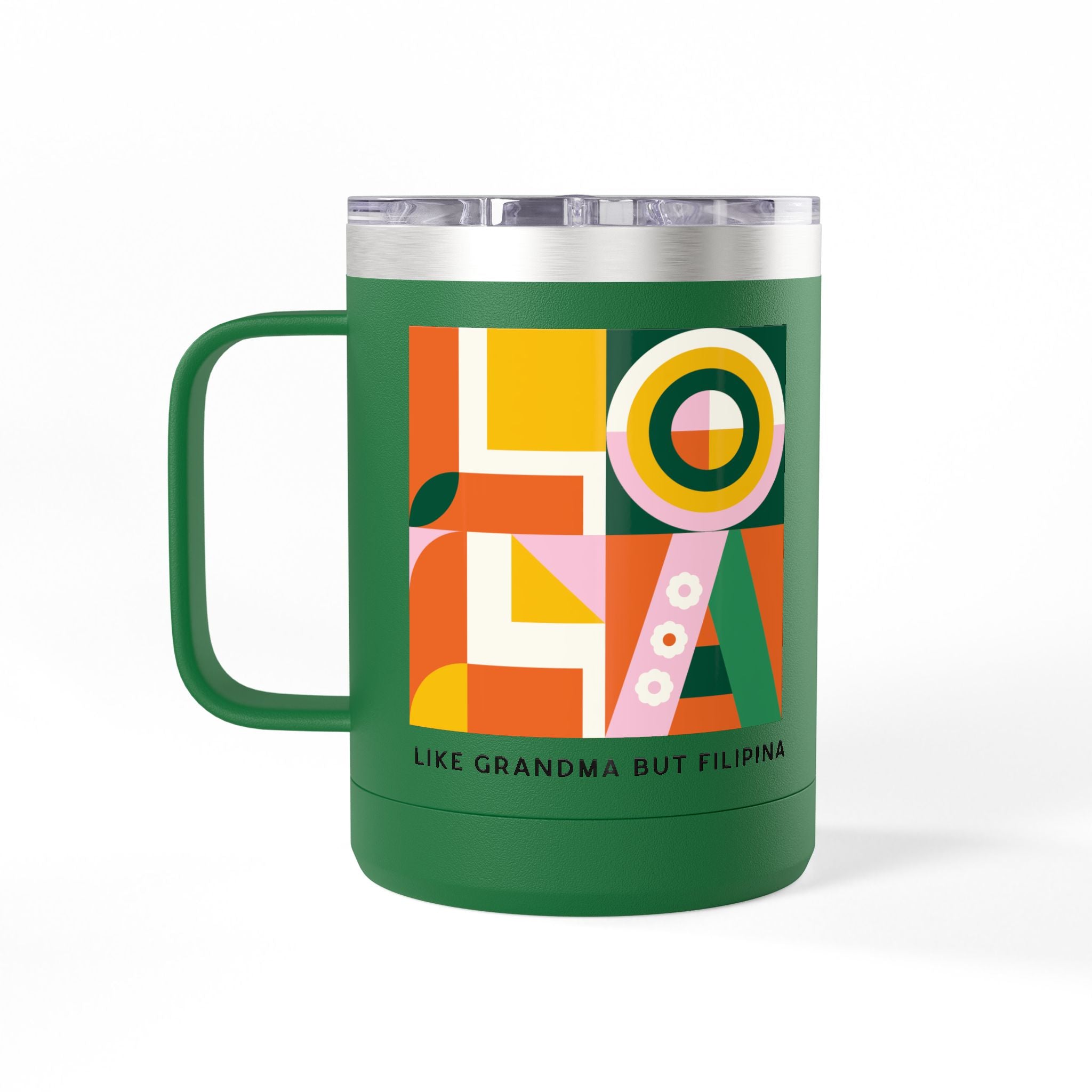 Filipina Pride 15oz Travel Mug Tumbler — "Like Grandma But Filipina" Colorful Retro Design