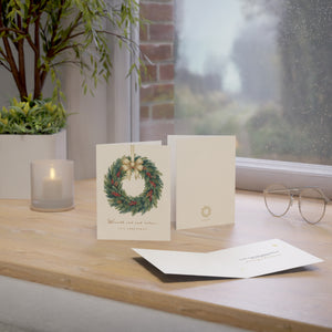 Christmas Wreath Greeting Card – “Wreaths and Mistletoe” Holiday Card (Pack of 1, 10, 30, 50)