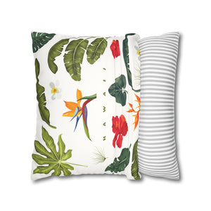 ALONA | Hawaii-Inspired Faux Suede Pillowcase - Tropical Floral Design
