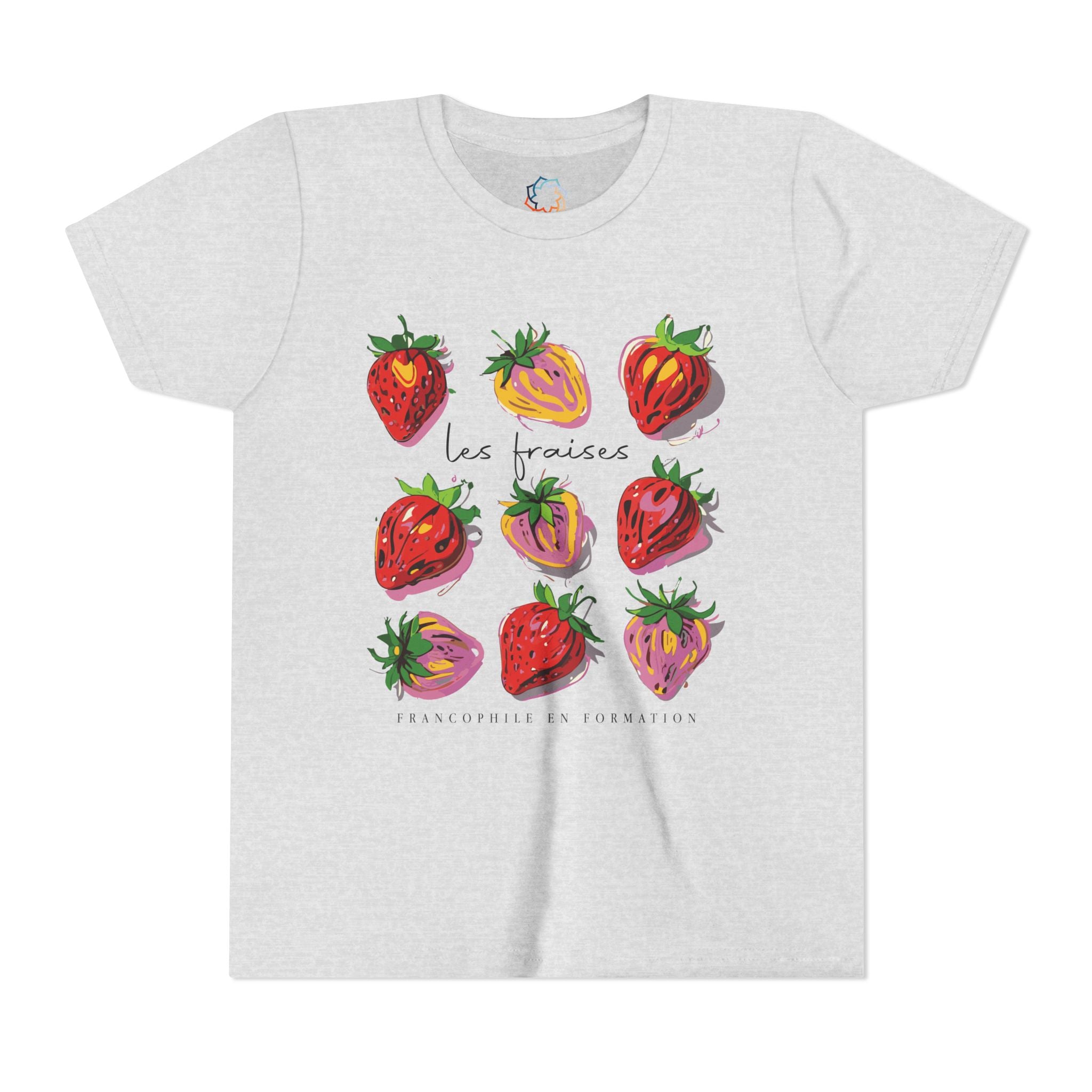 Kids’ “Francophile en Formation” Heather Gray Strawberry Tee