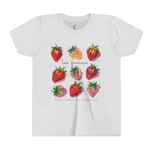 Kids’ “Francophile en Formation” Heather Gray Strawberry Tee