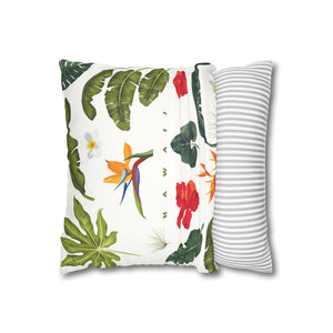 ALONA | Hawaii-Inspired Faux Suede Pillowcase - Tropical Floral Design