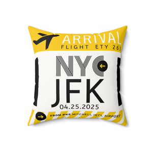 PENELOPE | New York JFK Airport Tag Faux Suede Pillow (Personalized)