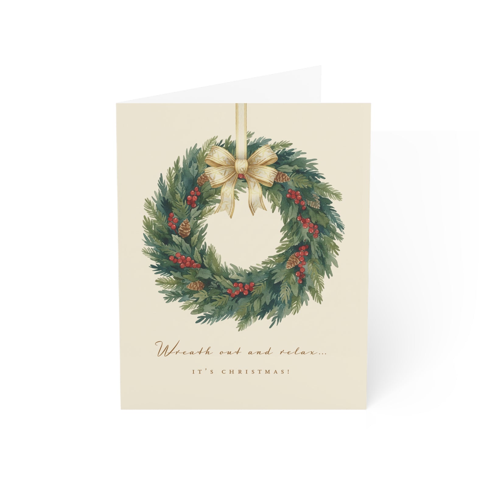 Christmas Wreath Greeting Card – “Wreaths and Mistletoe” Holiday Card (Pack of 1, 10, 30, 50)