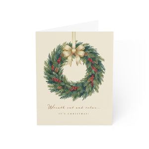 Christmas Wreath Greeting Card – “Wreaths and Mistletoe” Holiday Card (Pack of 1, 10, 30, 50)