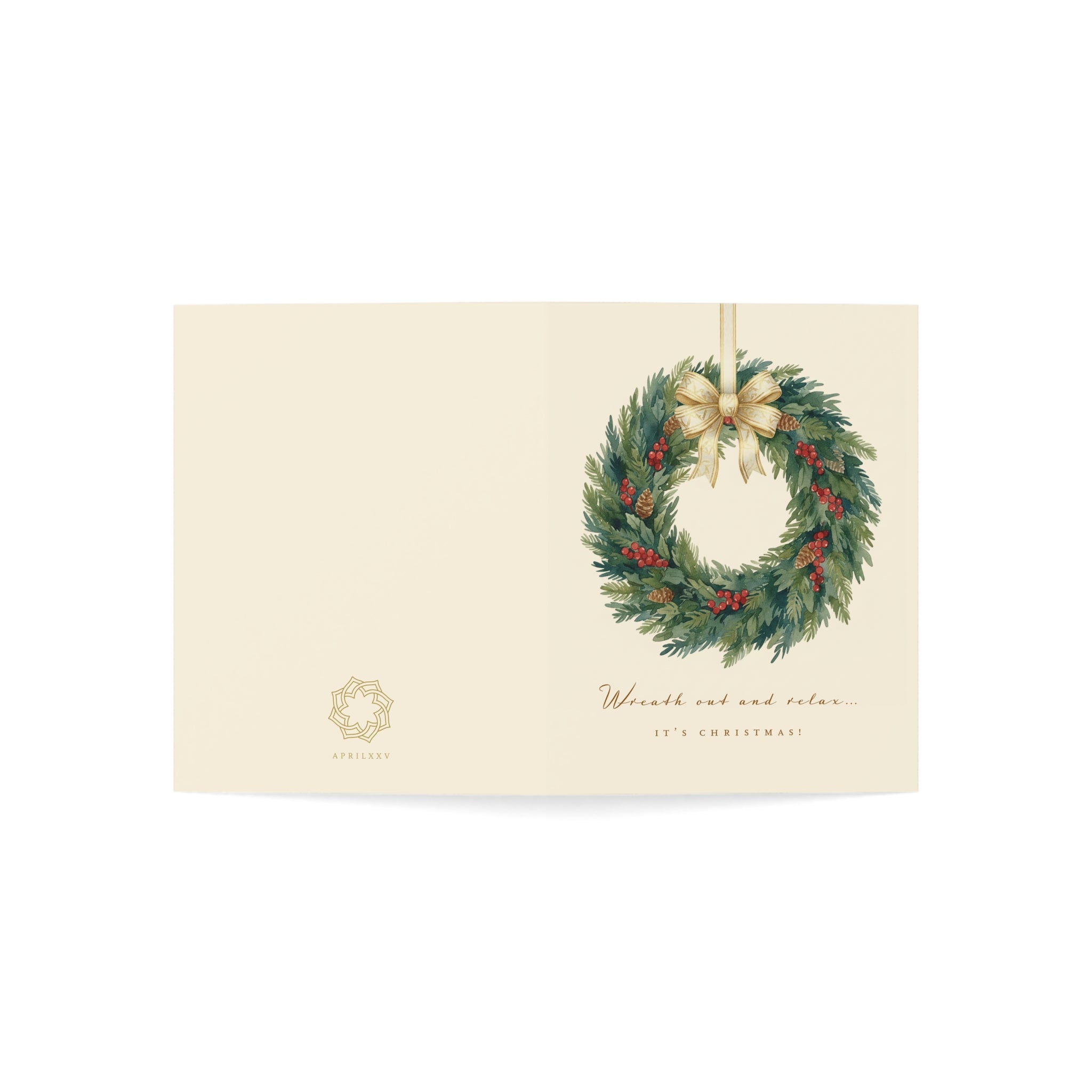Christmas Wreath Greeting Card – “Wreaths and Mistletoe” Holiday Card (Pack of 1, 10, 30, 50)