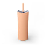 Load image into Gallery viewer, New York Skyline Skinny Tumbler 20oz — Peach Travel Cup with Straw
