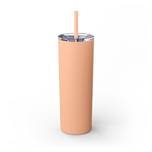 New York Skyline Skinny Tumbler 20oz — Peach Travel Cup with Straw