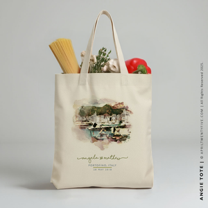 ANGIE | Portofino, Italy Watercolor Canvas Tote