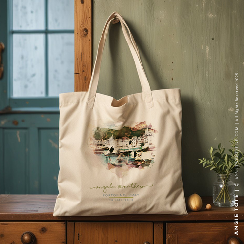 ANGIE | Portofino, Italy Watercolor Canvas Tote