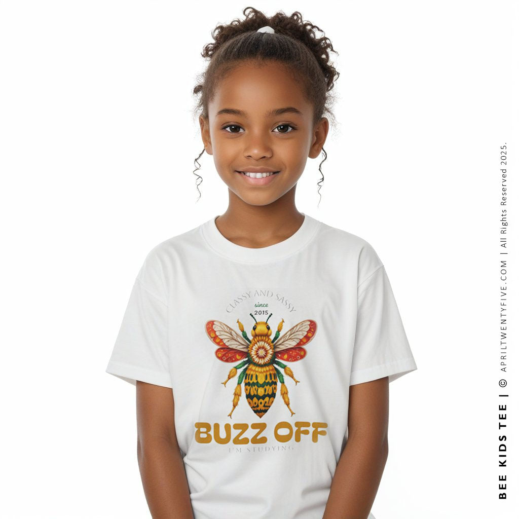 Kids’ “Buzz Off I’m Studying” White Bee T-Shirt
