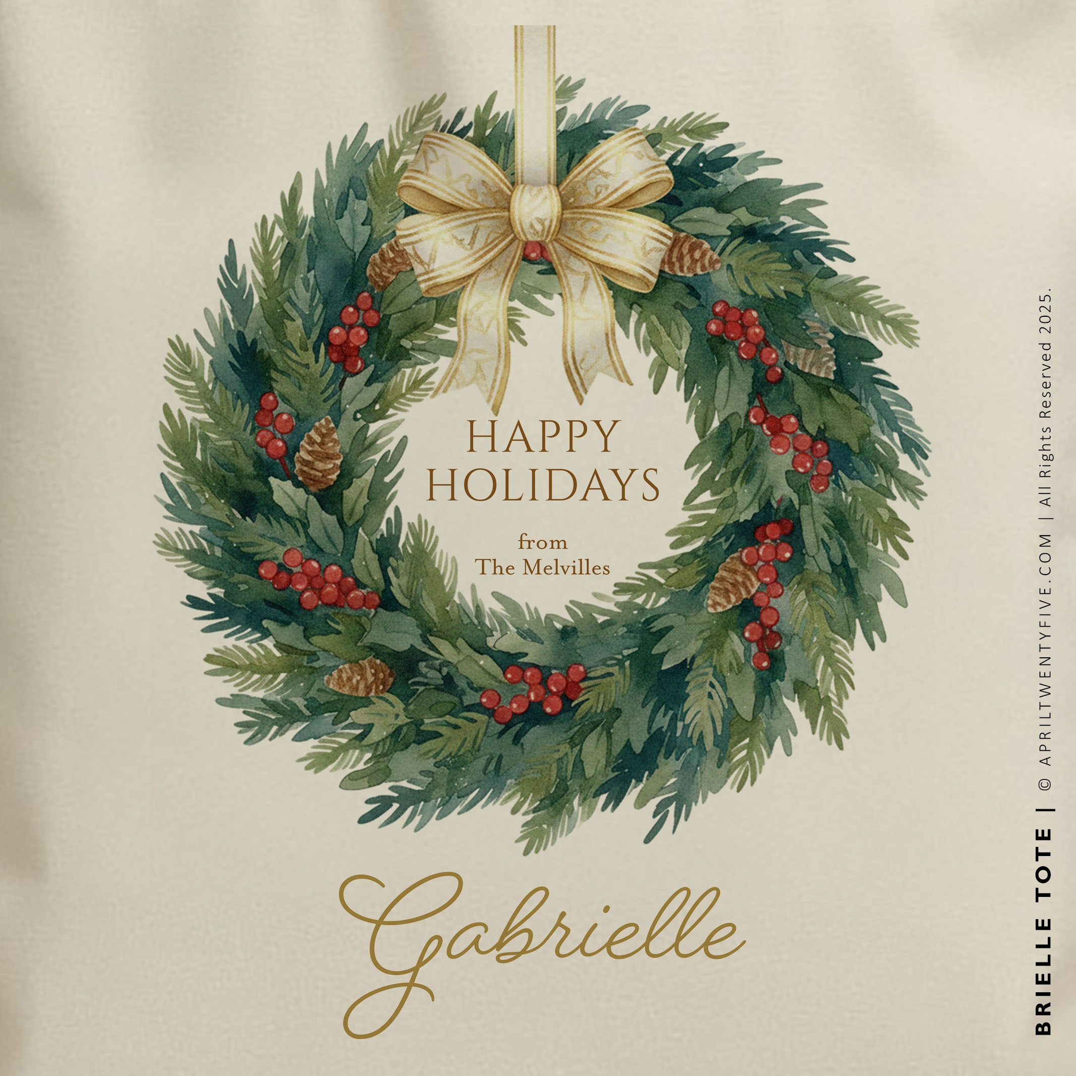 BRIELLE | Personalized Holiday Wreath Tote