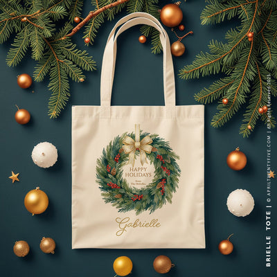 BRIELLE | Personalized Holiday Wreath Tote