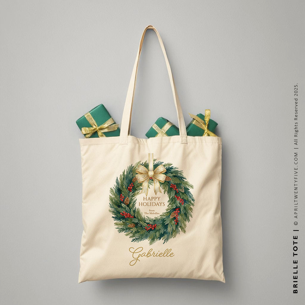 BRIELLE | Personalized Holiday Wreath Tote