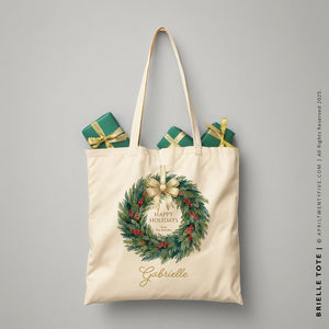 BRIELLE | Personalized Holiday Wreath Tote
