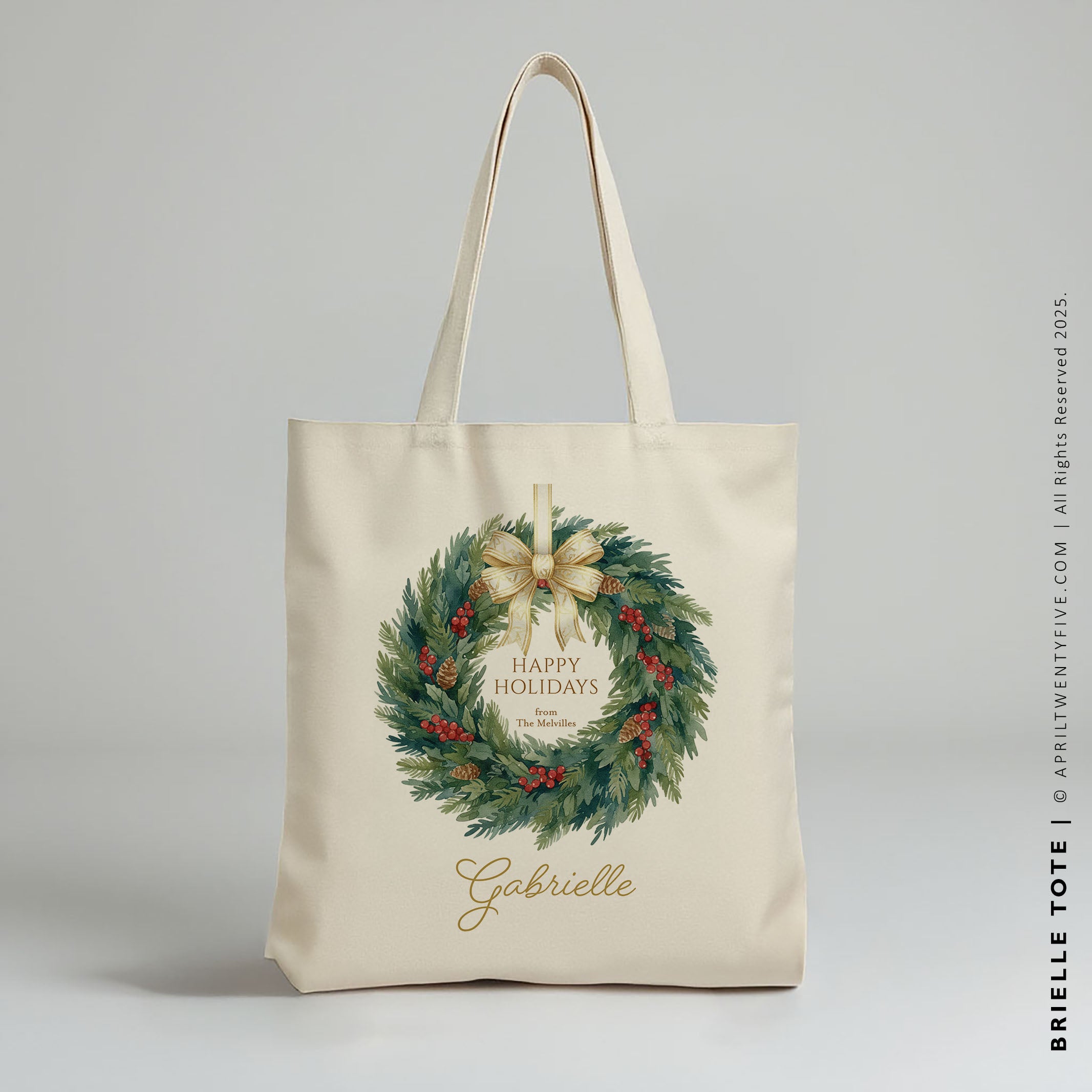 BRIELLE | Personalized Holiday Wreath Tote