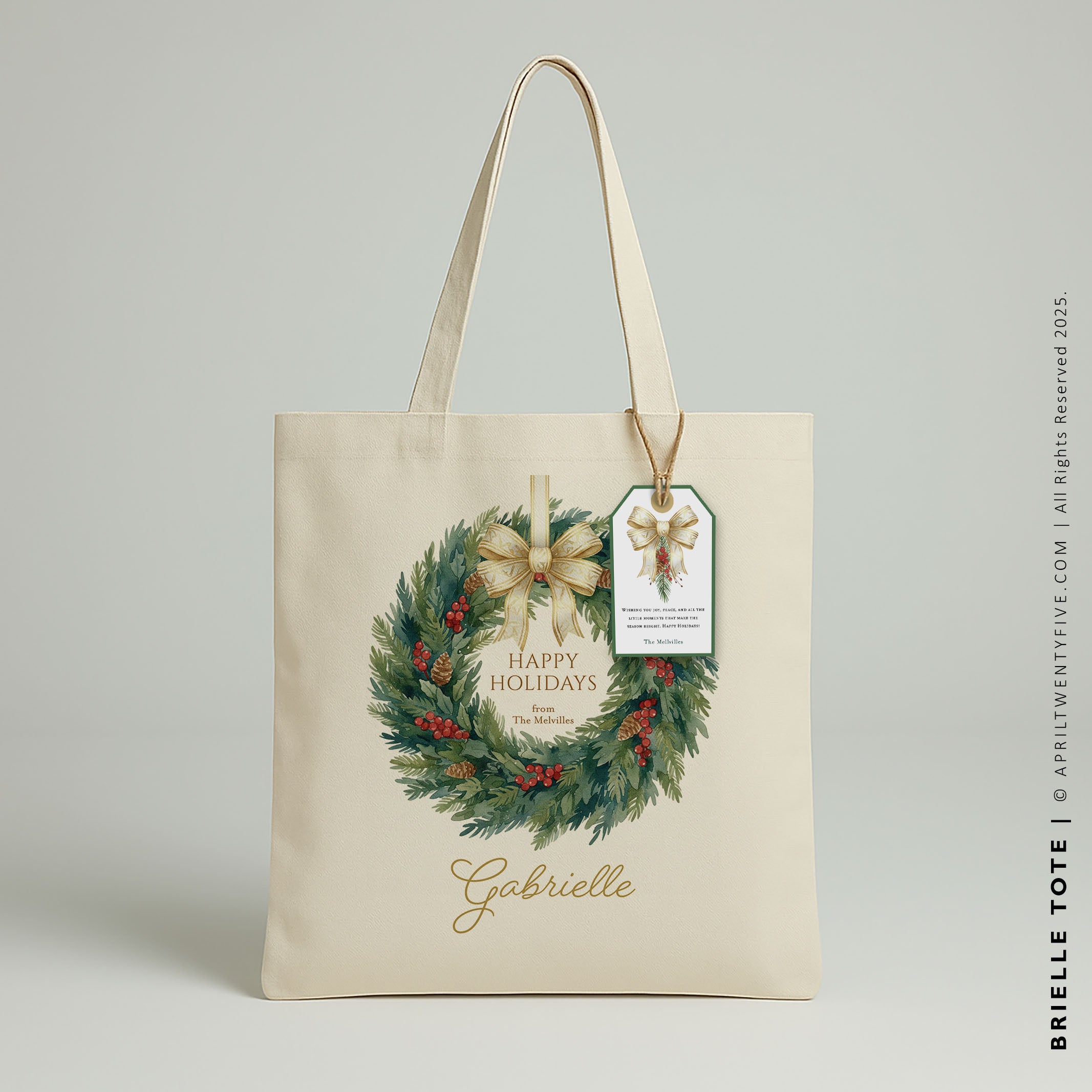 BRIELLE | Personalized Holiday Wreath Tote