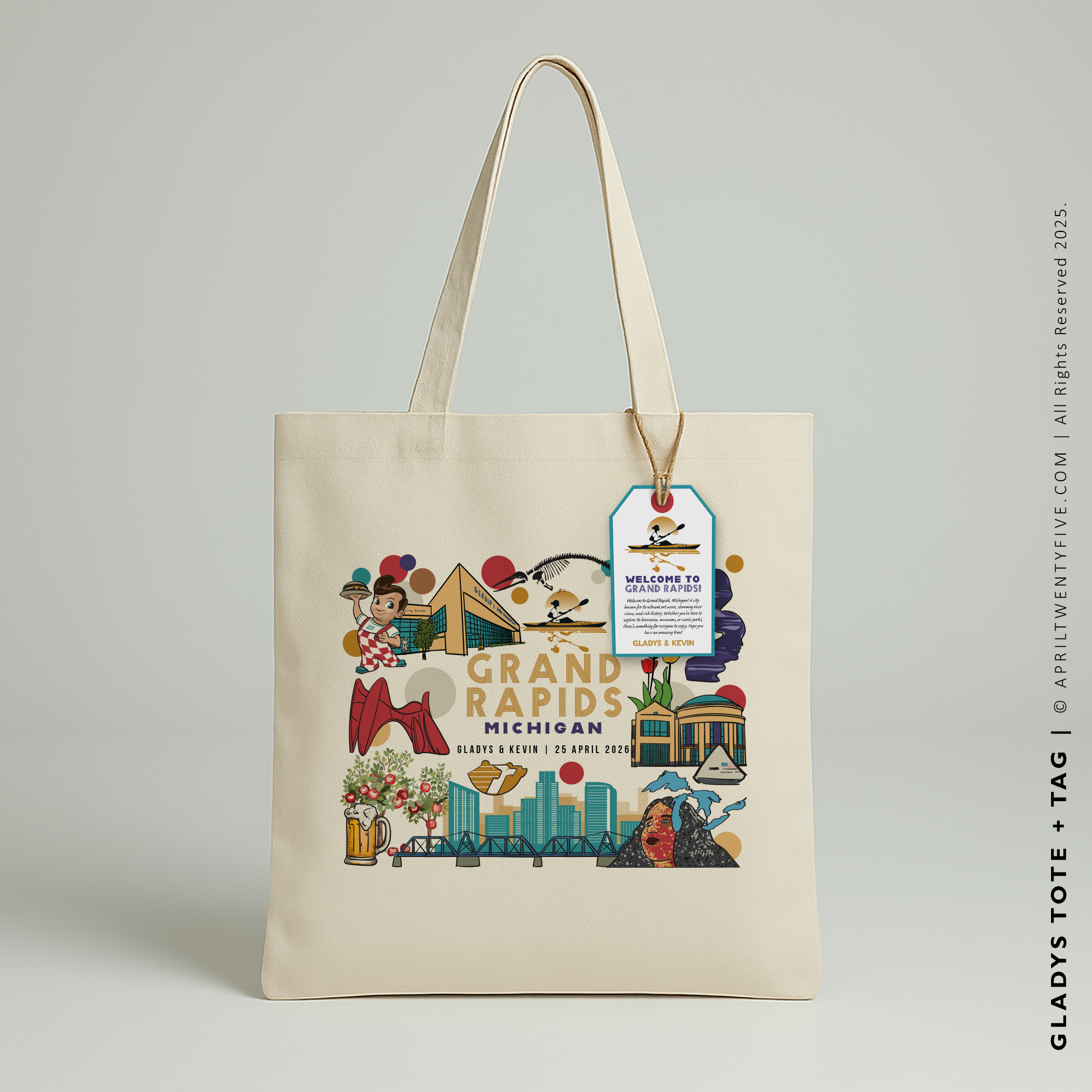 GLADYS | Grand Rapids Michigan Souvenir Canvas Tote Bag