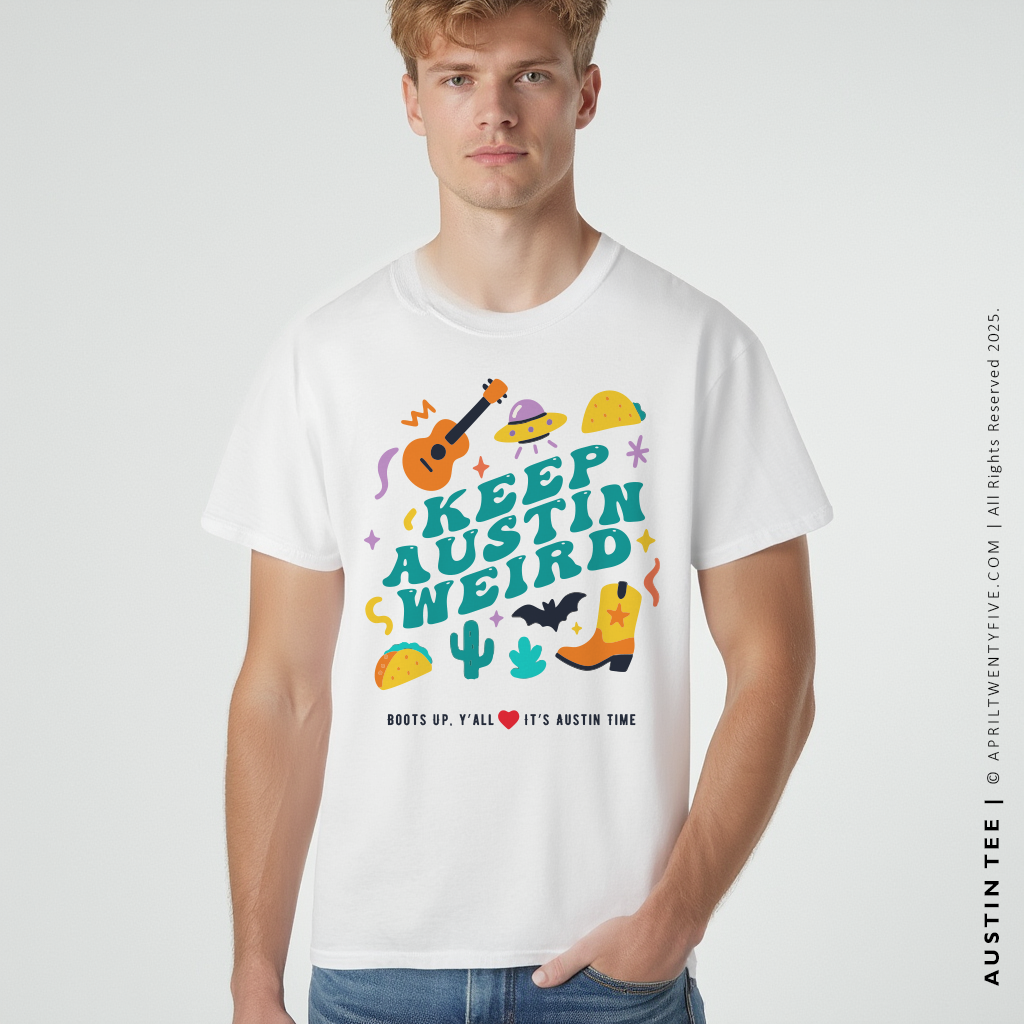 Keep Austin Weird Unisex Heavy Cotton Tee, Austin T-Shirt, Fun Graphic Tee, Quirky Casual Wear, Texas Souvenir, Gift for Friends