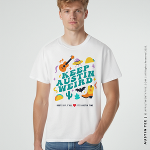 Keep Austin Weird Unisex Heavy Cotton Tee, Austin T-Shirt, Fun Graphic Tee, Quirky Casual Wear, Texas Souvenir, Gift for Friends