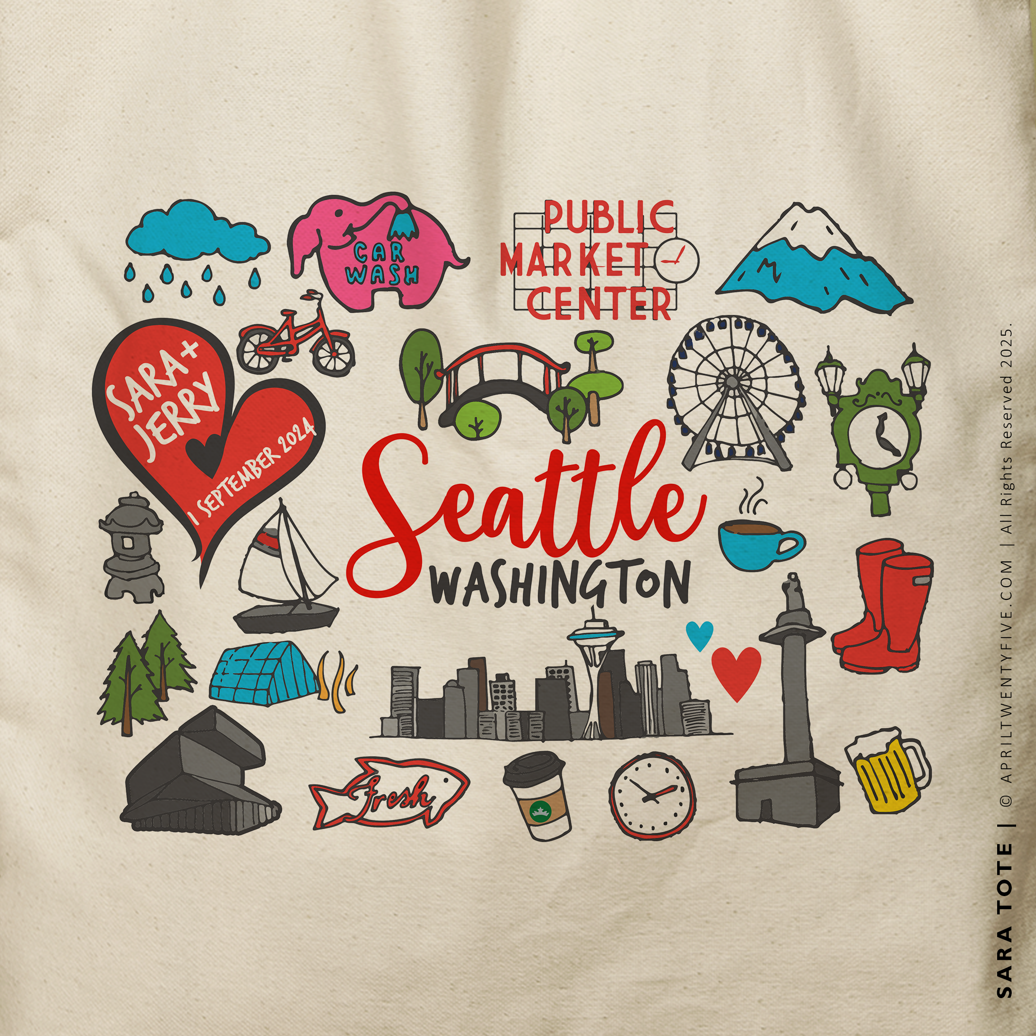 SARA | Seattle, Washington Travel Icons Tote