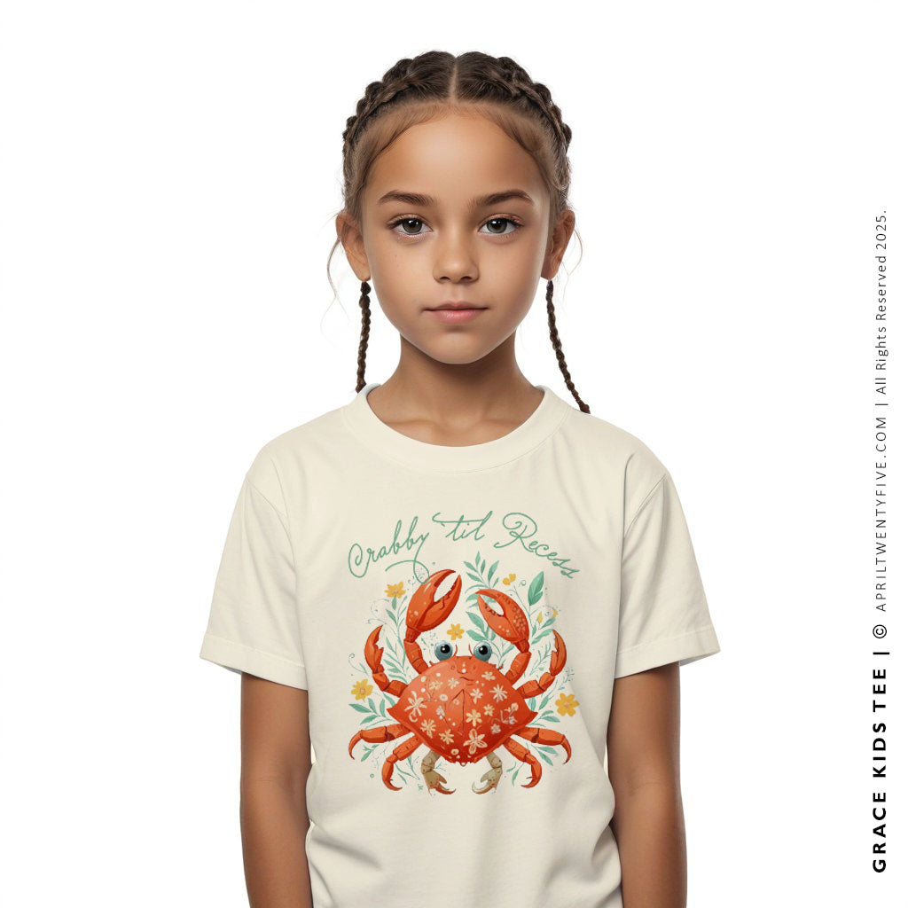 Kids’ “Crabby ’Til Recess” Beige T-Shirt