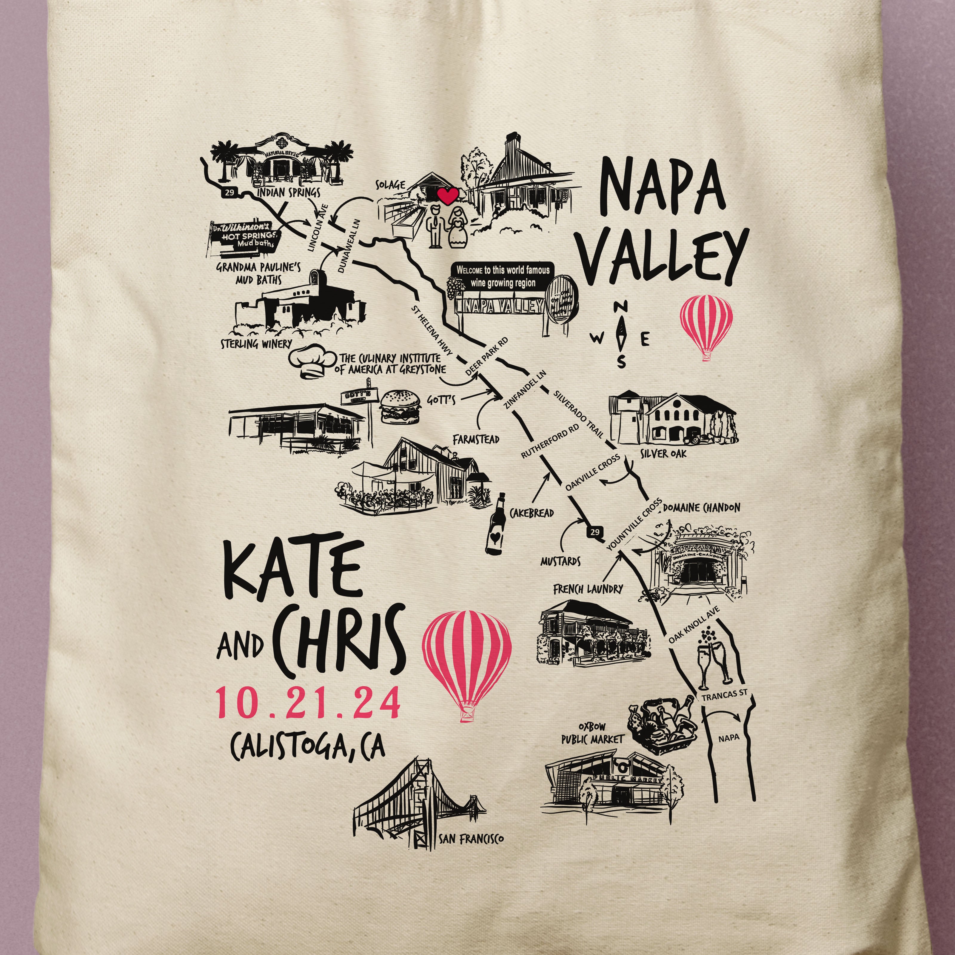 CHRIS | Napa Valley and Calistoga Map Canvas Tote