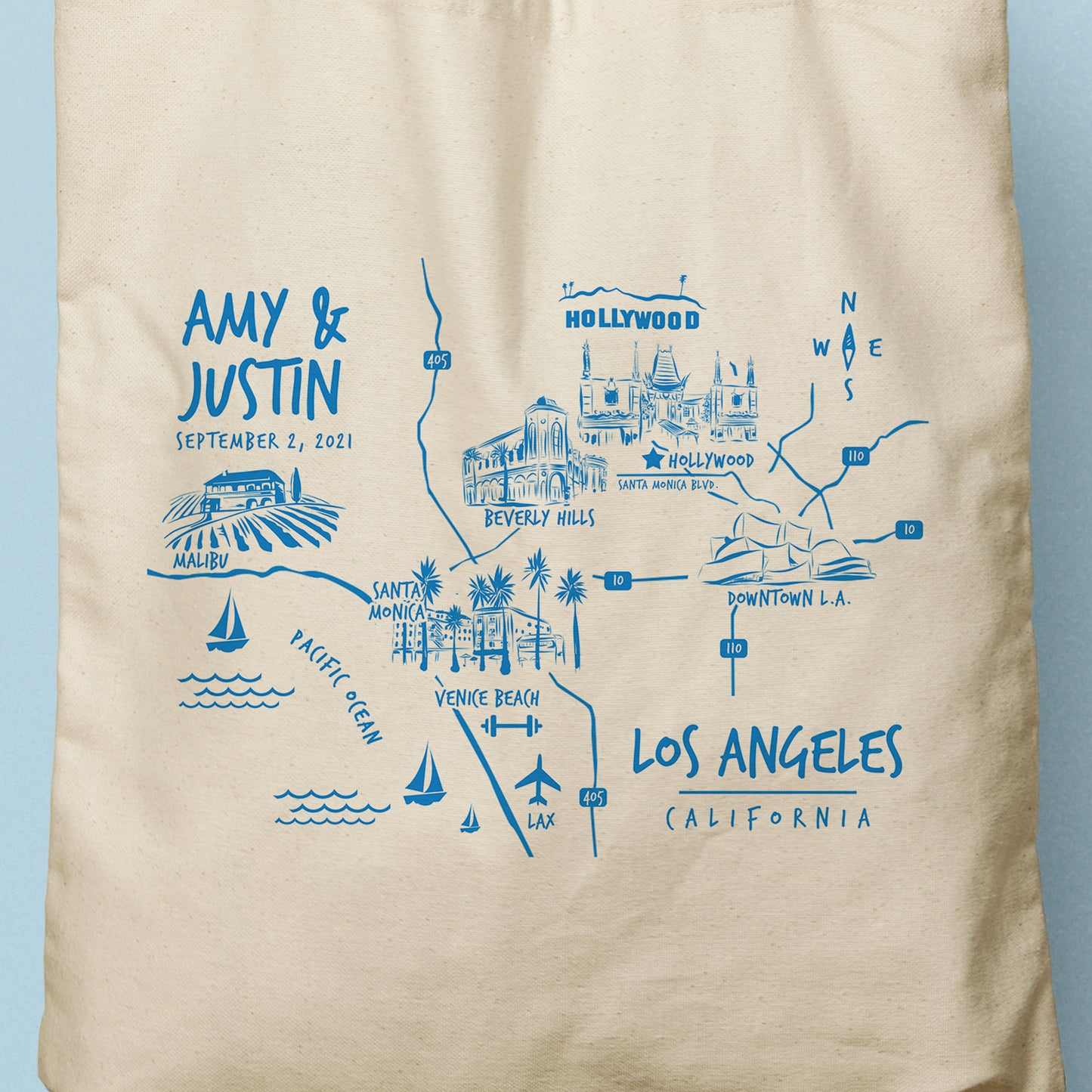 CALLIE | Los Angeles California Illustrated Map Canvas Tote