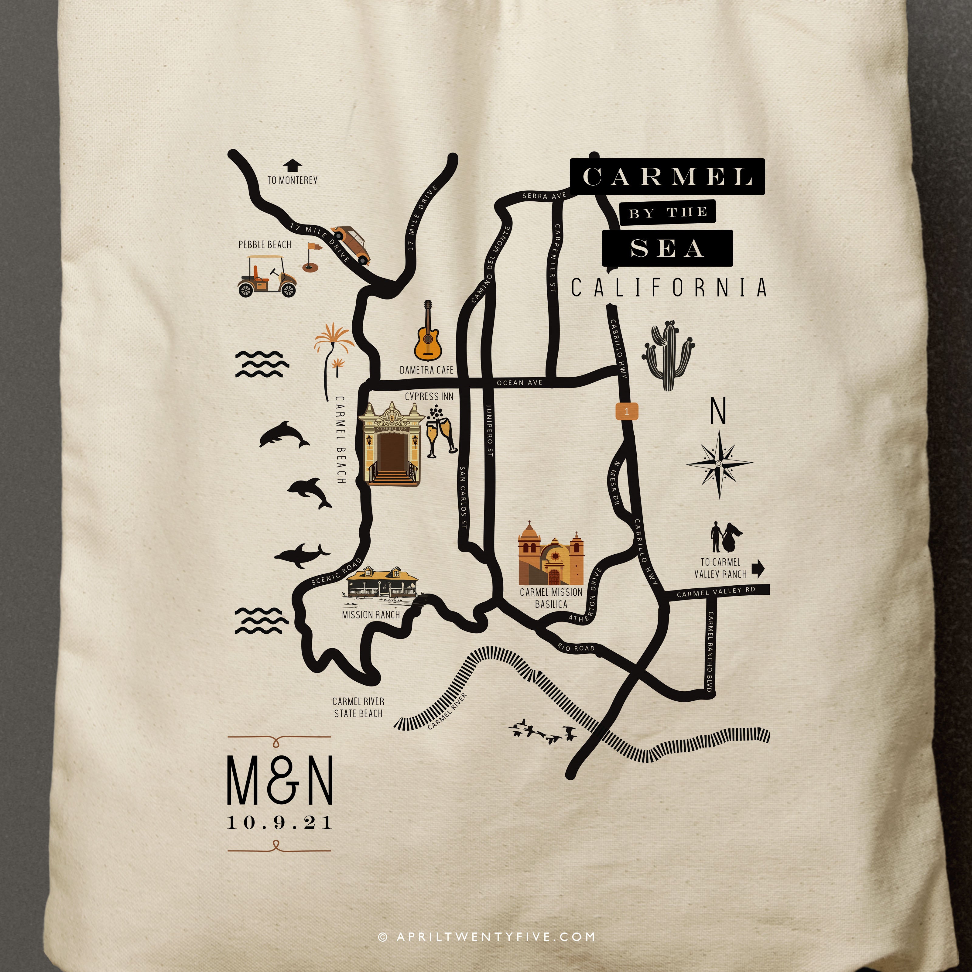 CARMEL | Carmel by the Sea, California Map Canvas Tote