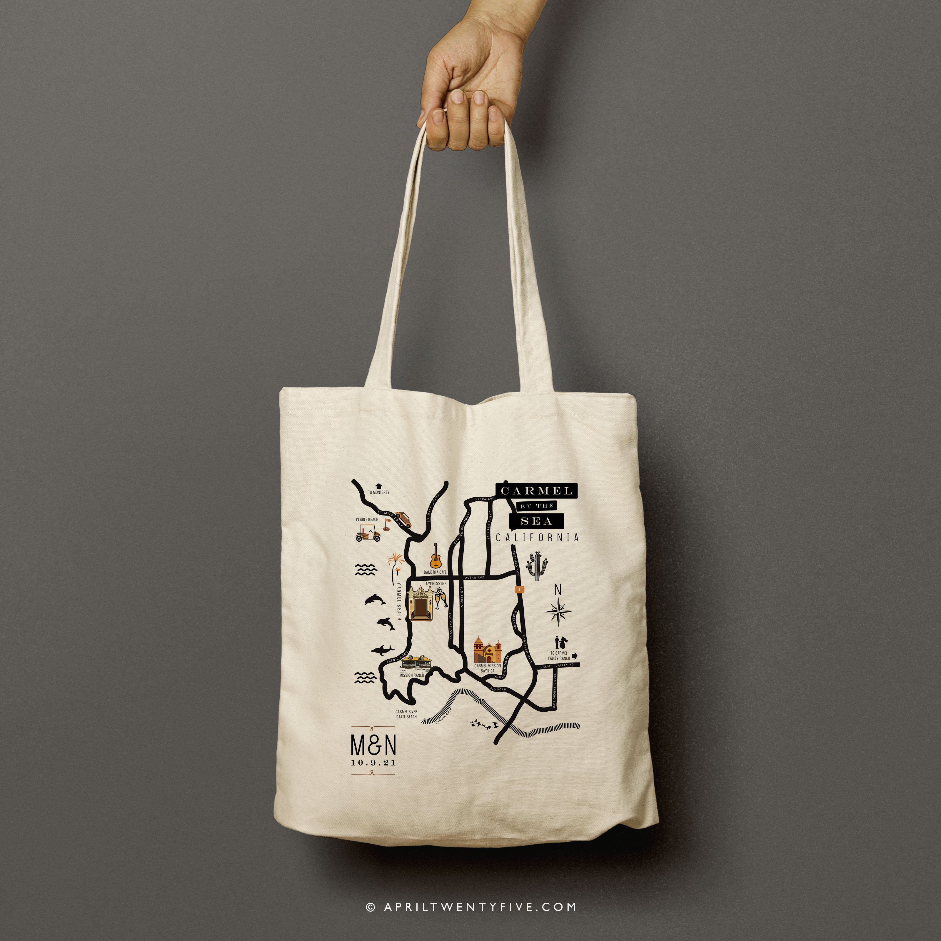 CARMEL | Carmel by the Sea, California Map Canvas Tote