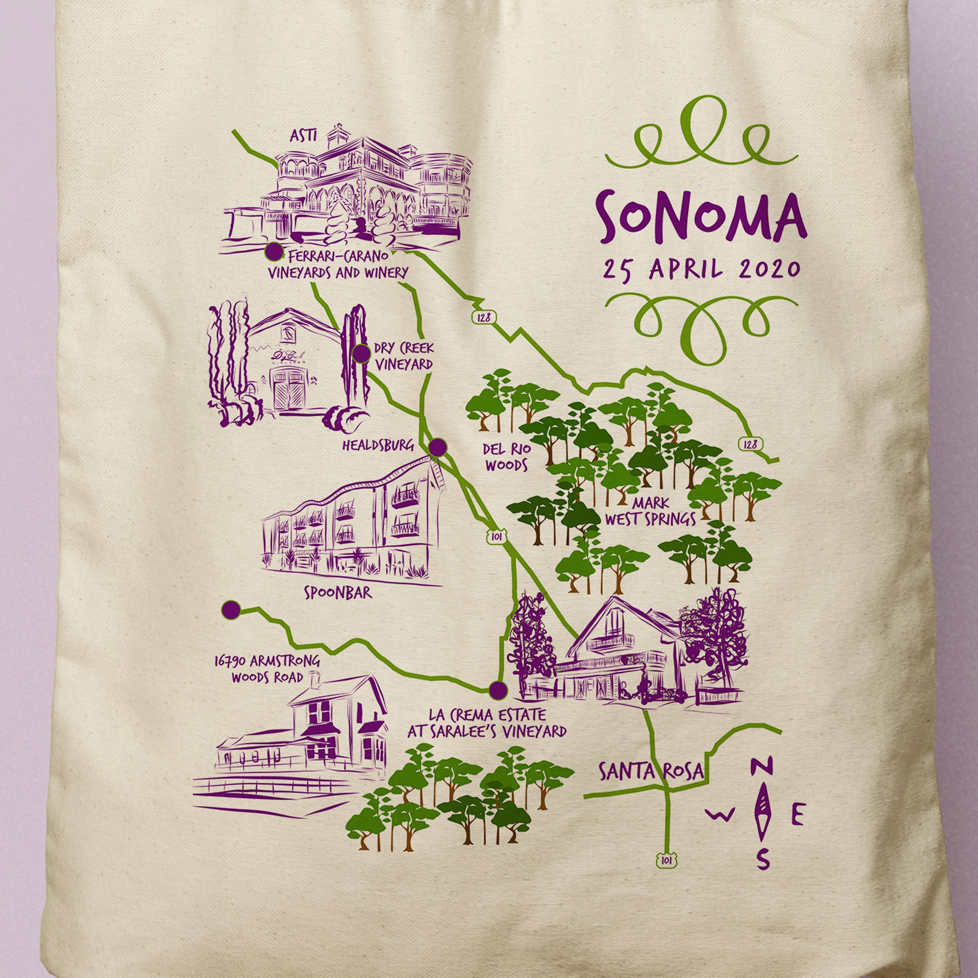 DIVYA | Sonoma, California Illustrated Map Canvas Tote