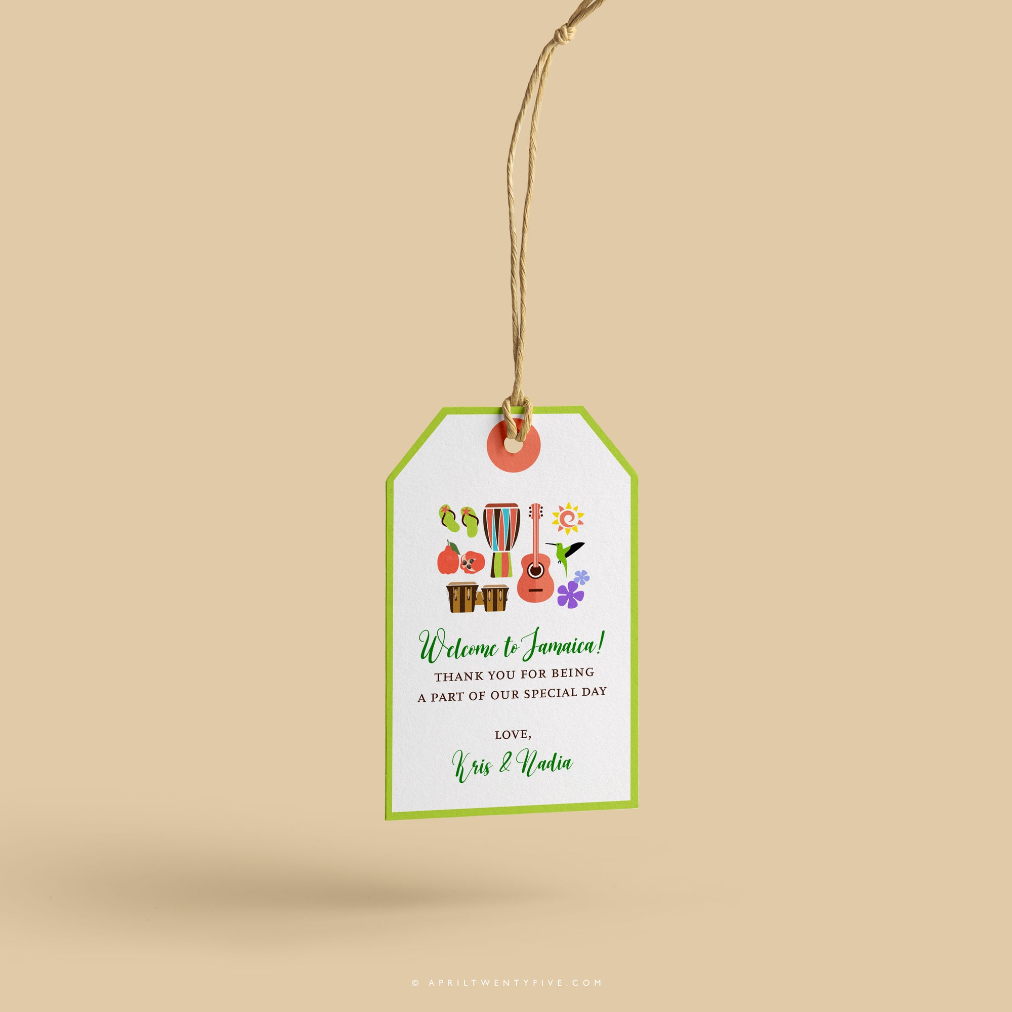 Matching gift tag for Kris totes featuring the related travel icons