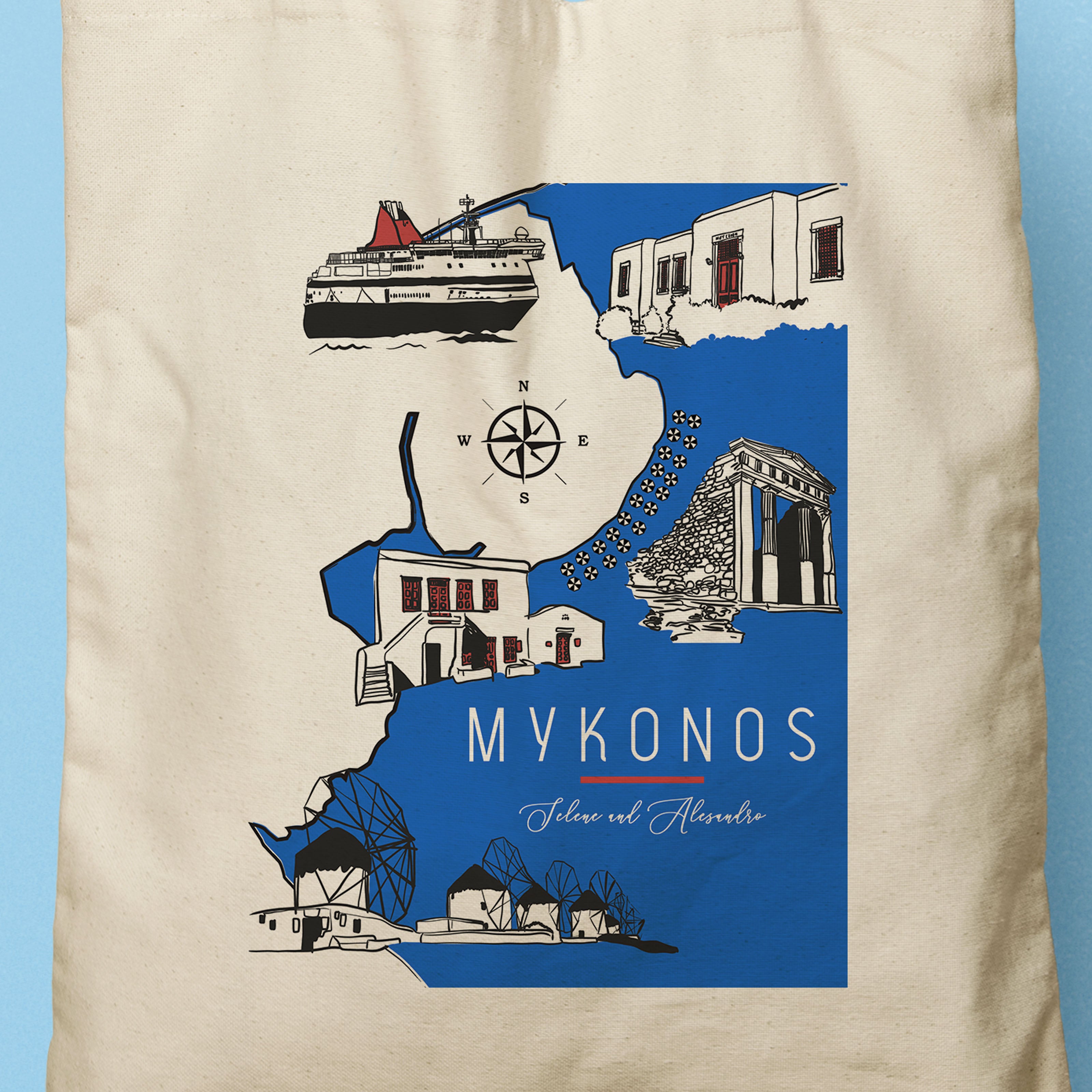 MYKO | Illustrated Map of Mykonos, Greece Tote