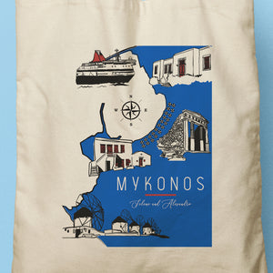 MYKO | Illustrated Map of Mykonos, Greece Tote