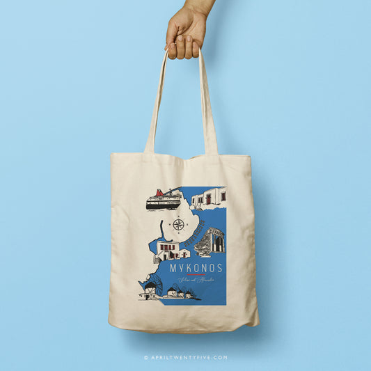 MYKO | Illustrated Map of Mykonos, Greece Tote