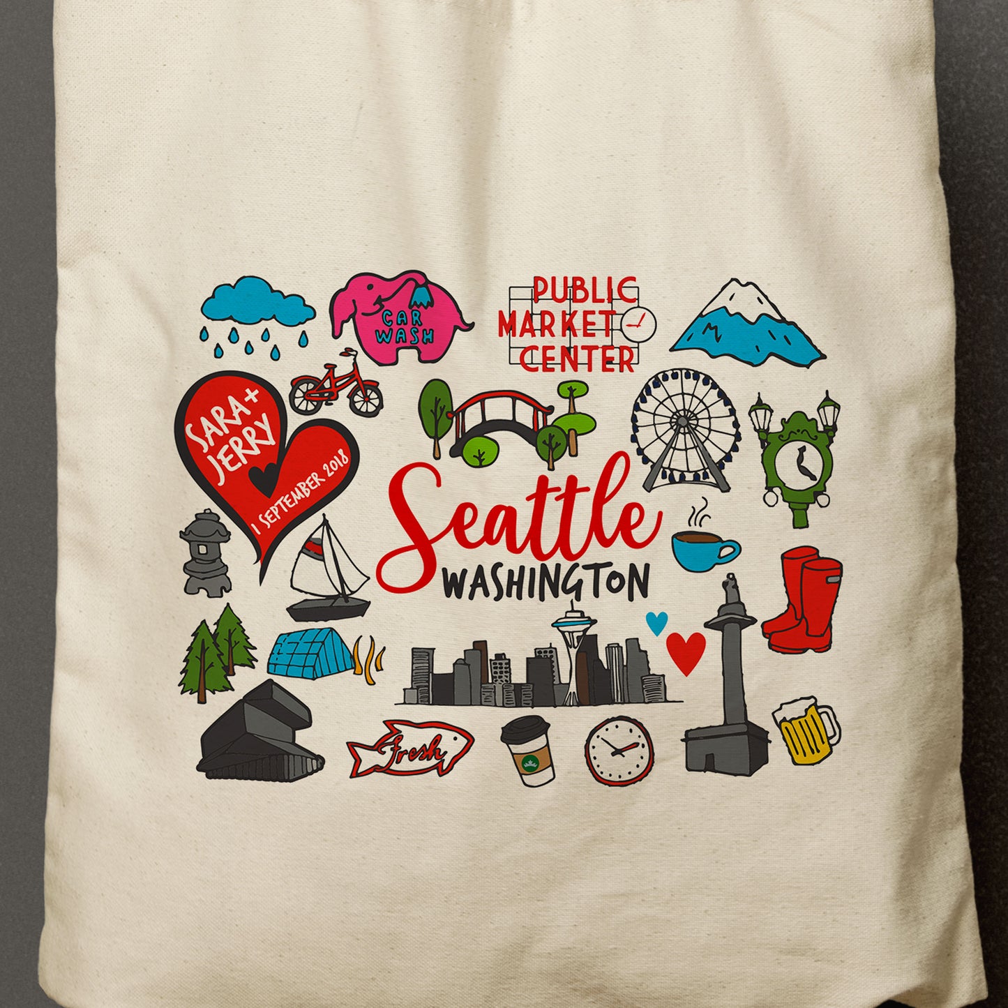 SARA | Seattle, Washington Travel Icons Tote