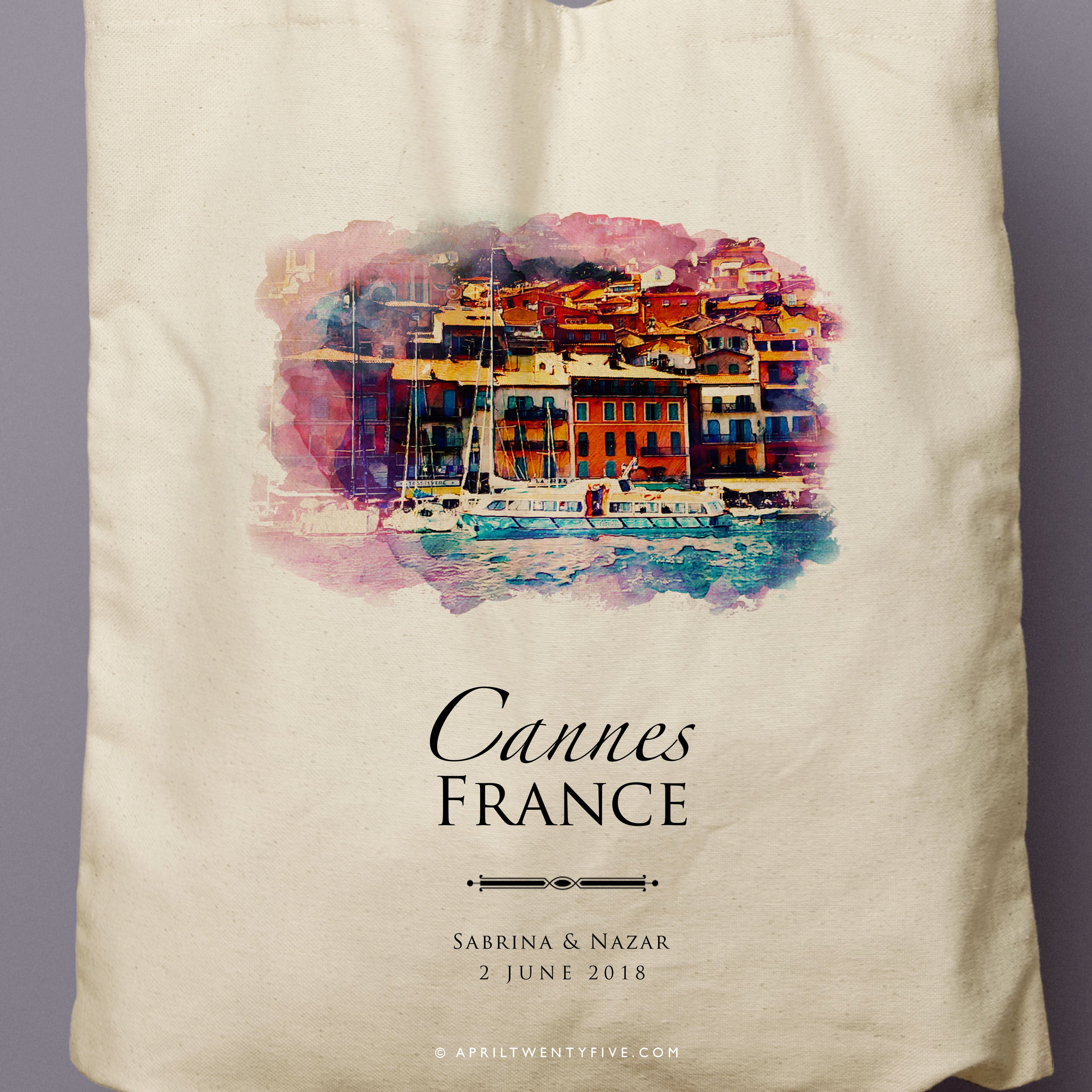 SABRINA | Cannes, France Watercolor Tote